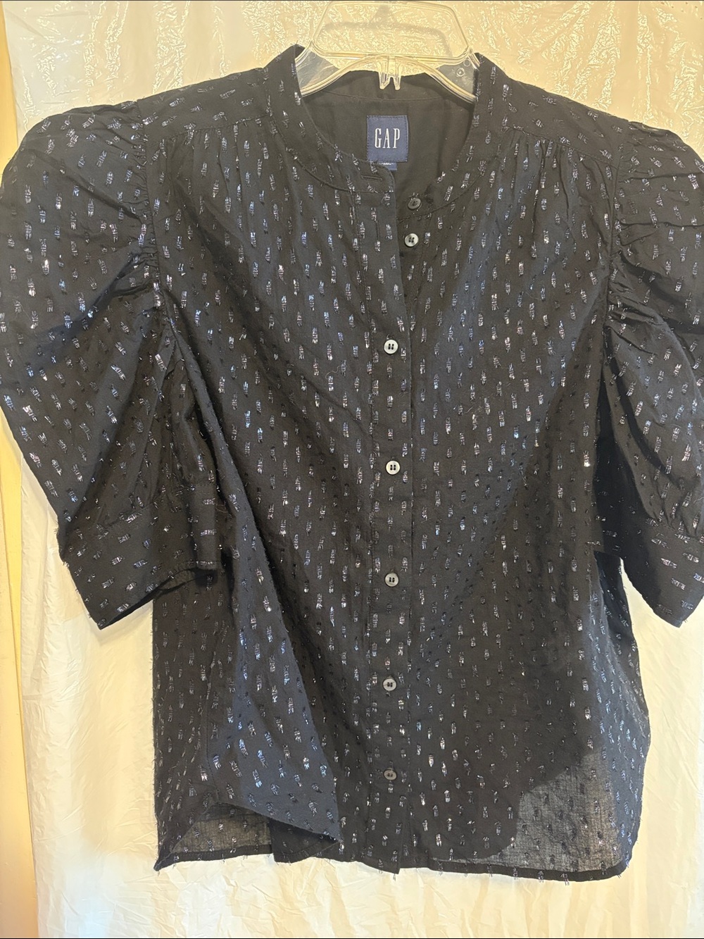 GAP Black Button-Down Shirt with Small Blue Print